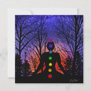 Carte Méditation et arbres sur une nuit étoilée coucher 