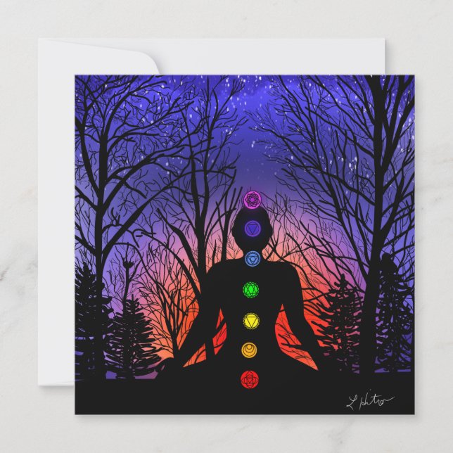 Carte Méditation et arbres sur une nuit étoilée coucher  (Devant)