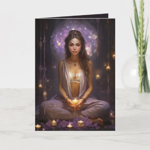 Carte Méditer Yoga Girl, Cristaux Améthyste Anniversaire