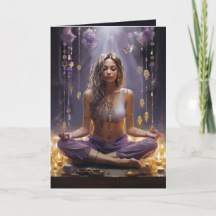 Carte Méditer Yoga Girl, Cristaux Améthyste Anniversaire