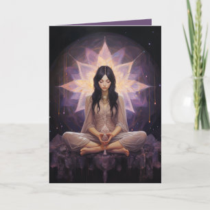 Carte Méditer Yoga Girl, Cristaux Améthyste Anniversaire