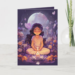 Carte Méditer Yoga Girl Crystal Purple Lotus Anniversair