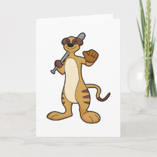 Carte Meerkat comme joueur de baseball avec batte de bas