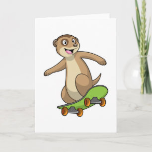 Carte Meerkat comme Patineur avec Skateboard