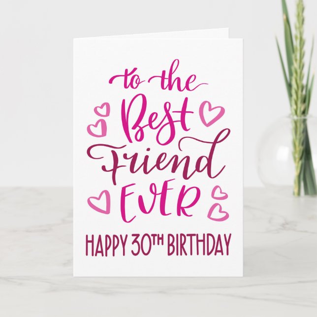 Carte Meilleur Ami 30e anniversaire Typographie en rose (Devant)