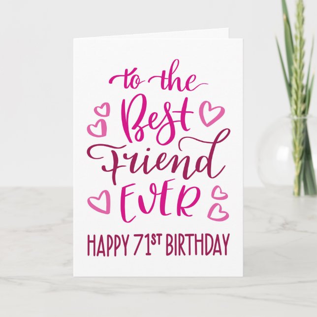 Carte Meilleur Ami 71ème Anniversaire Typographie en ros (Devant)