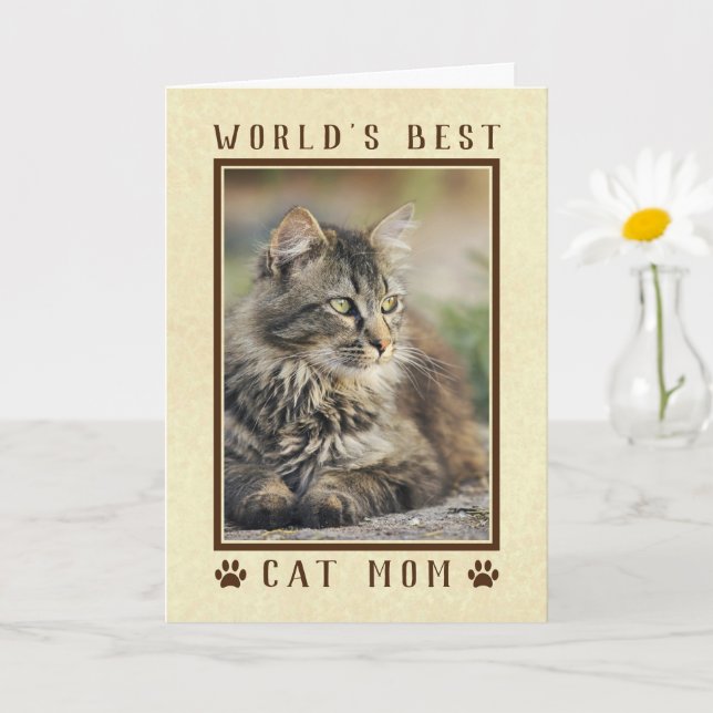 Carte Meilleur Chat au monde Maman Joyeuse Photo Anniver (Petite plante)
