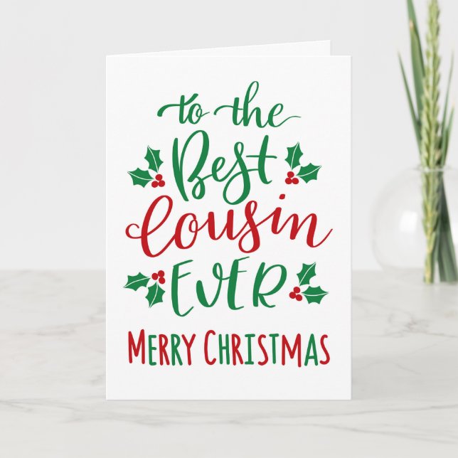 Carte Meilleur Cousin Joyeux Noël Typographie (Devant)