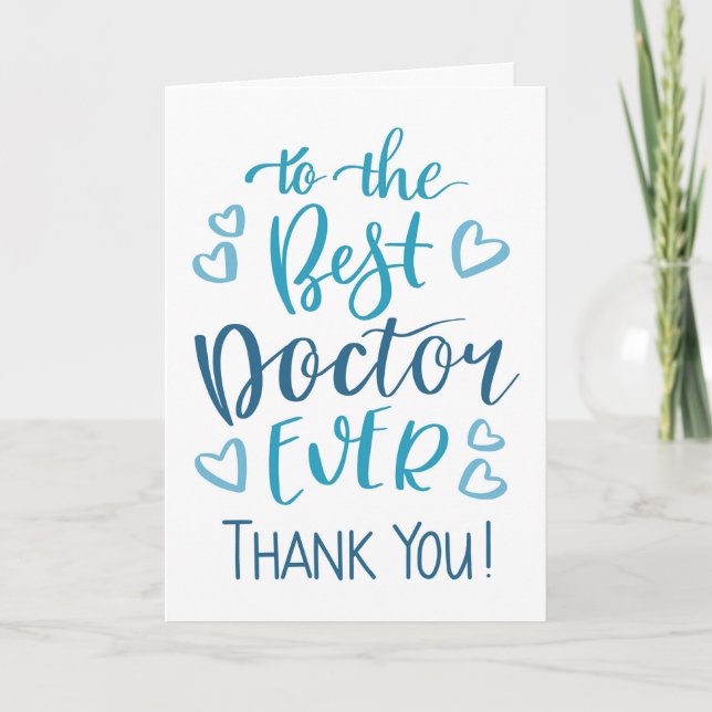 Carte Meilleur docteur en Merci Typographie en bleu (Devant)