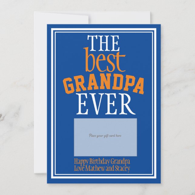 Carte Meilleur Grand-Père Typographie Bleue Titulaire De (Devant)