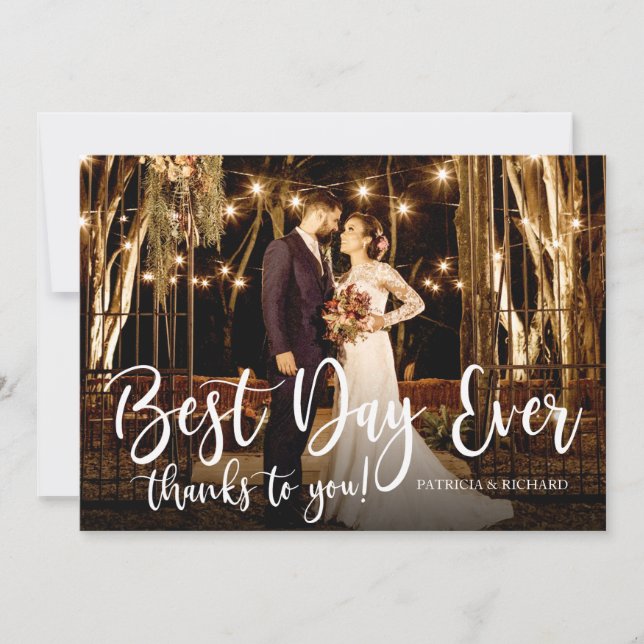 Carte Meilleur Jour Jamais Élégant Mariage Photo Merci (Devant)