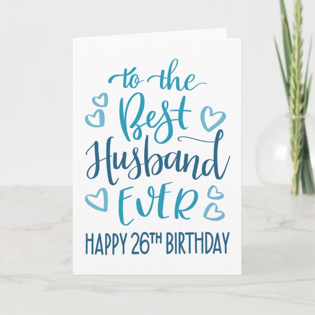 Carte Meilleur Mari 26e anniversaire Typographie en bleu (Devant)