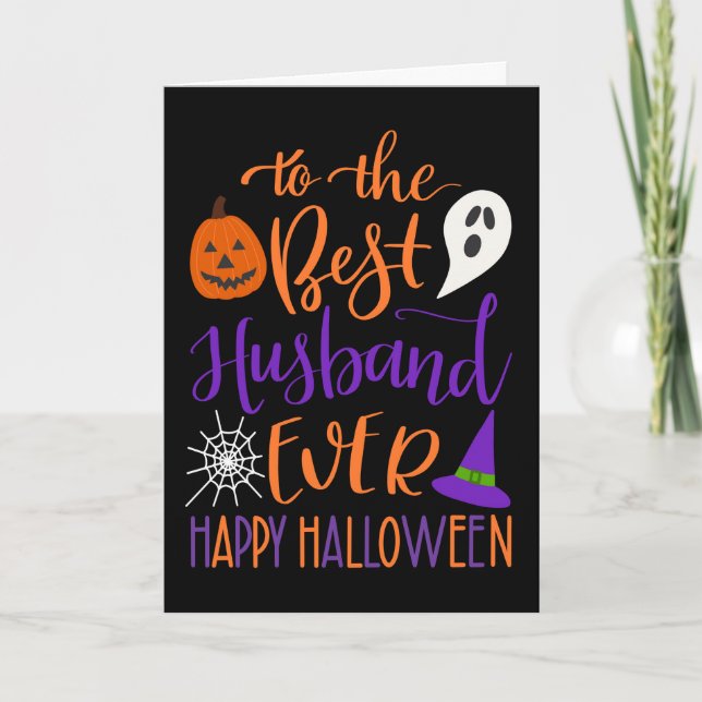 Carte Meilleur mari Halloween jamais en orange et violet (Devant)