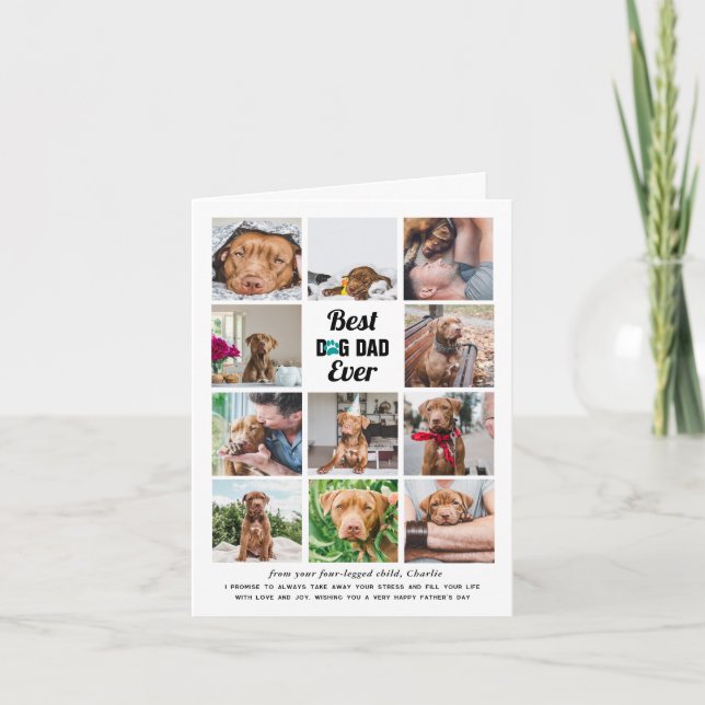 Carte Meilleur Papa Chien | 11 Photos Collage Fête des P (Devant)