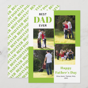 Carte Meilleur papa du monde quatre photos vert citron F