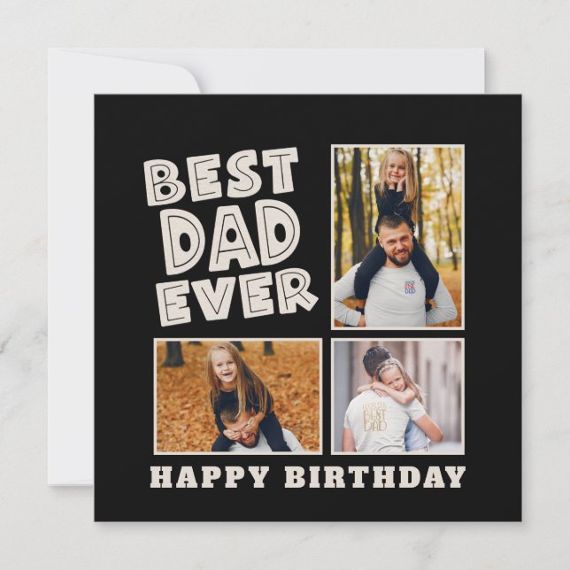 Carte Meilleur Papa Jamais Funky 3 Photo Noir Anniversai (Devant)