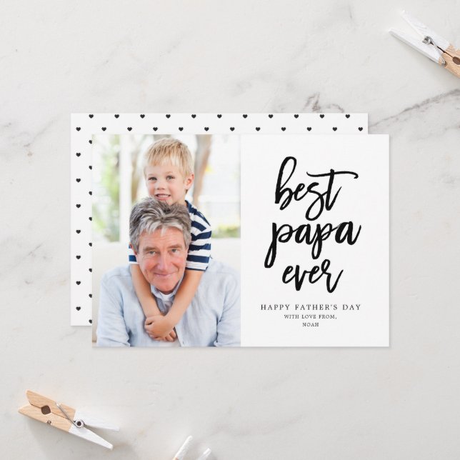 Carte Meilleur Papa jamais | Noir en blanc (Devant/Arrière en situation)