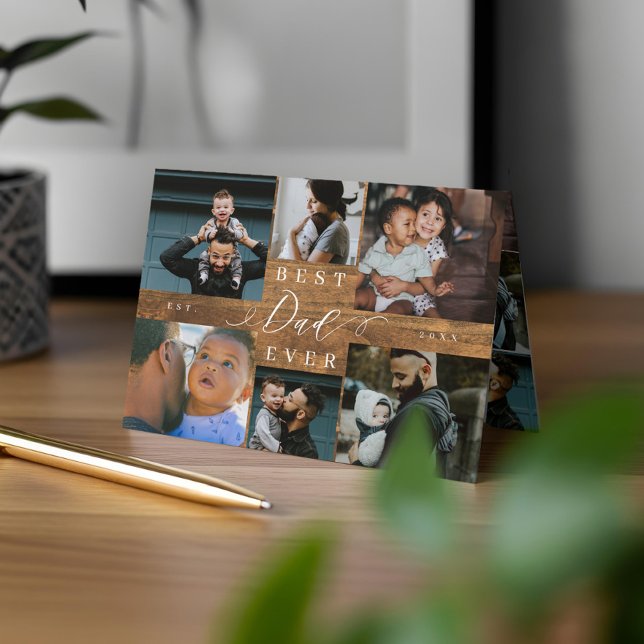 Carte Meilleur papa Jamais Rustique Woodgrain Fête des p (Best Dad Ever Rustic Woodgrain Fathers Day 6 Photo Card)