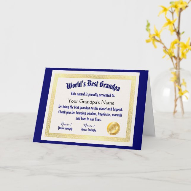 Carte Meilleur papi du monde drôle moderne Certificat (Fleur jaune)