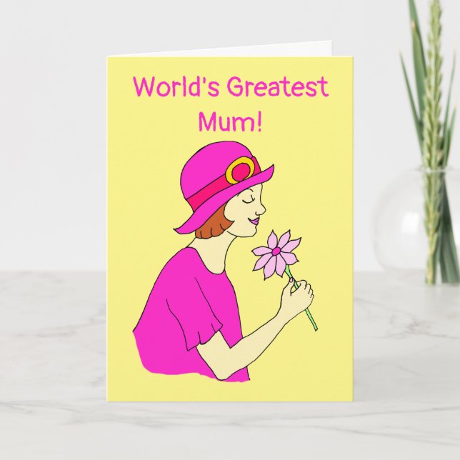 Carte Meilleure Maman Chapeau Rose Fête des Mères (Devant)