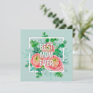 Carte Meilleure Maman du Monde Aquarelle Florale Vert et