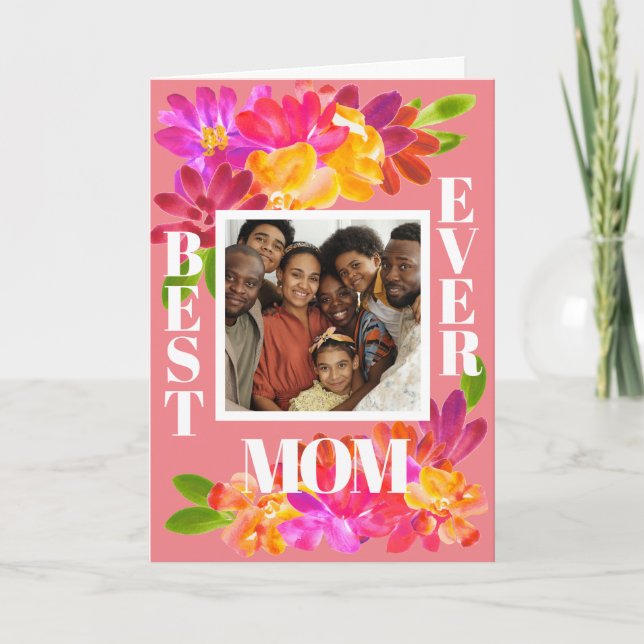 Carte Meilleure maman jamais brillant Aquarelle Florales (Devant)