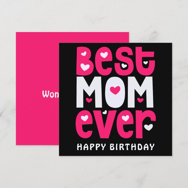 Carte Meilleure maman Jamais Coeur Anniversaire Noir Ros (Devant / Derrière)