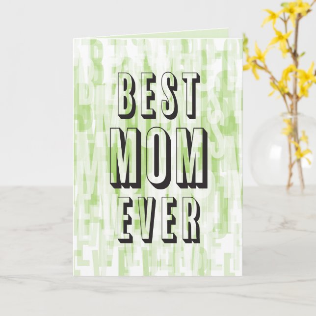 Carte Meilleure Maman Jamais Lettres Vertes Modernes en  (Fleur jaune)