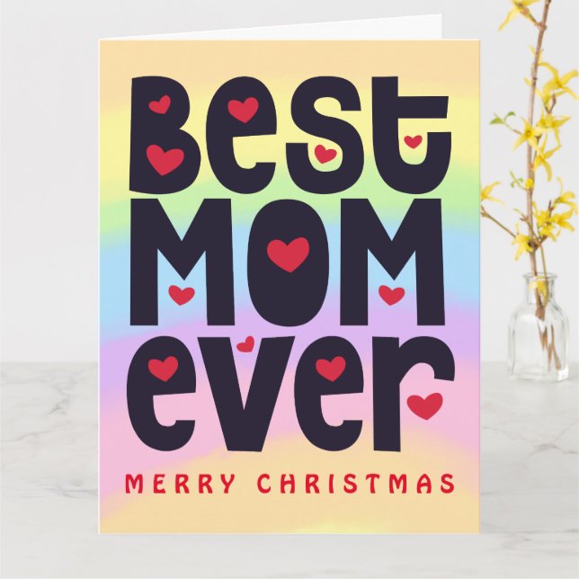 Carte Meilleure maman jamais Rainbow Joyeux Noël (Fleur jaune)