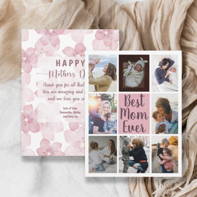 Carte Meilleure maman jamais rose pâle photo florale (Créateur téléchargé)
