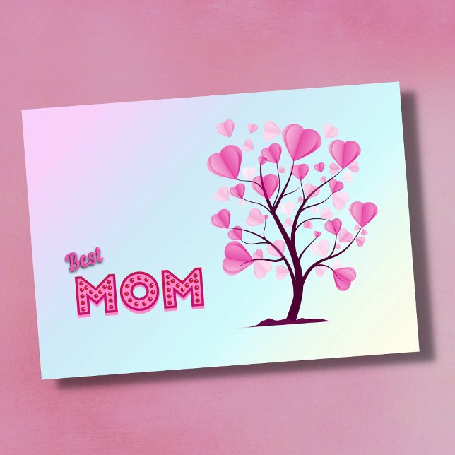 Carte Meilleure maman jamais rose pastel Aquarelle Arbre (Créateur téléchargé)