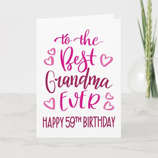 Carte Meilleure mamie 59e anniversaire Typographie en ro (Devant)