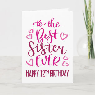 Carte Meilleure Soeur 12ème Anniversaire Typographie en 