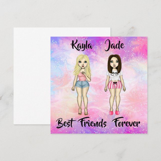 Carte Meilleurs amis Forever Blonde et Brunette Custom (Devant / Derrière)