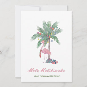 Carte Mele Kalikimaka Flamant rose Rose À Santa Hat