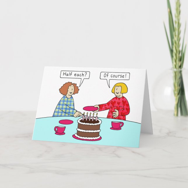 Carte Même date Anniversaire commun Dames et gâteau (Devant)