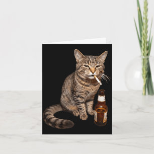 Carte Mème de chat drôle fumant buvant de la bière stupi
