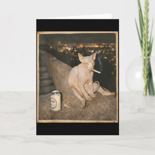 Carte Mème de chat Sphynx qui fume Drôle de chat qui fum