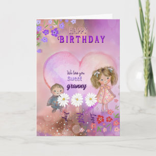 Carte Mémé Joliment Rose Violet Anniversaire
