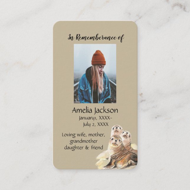 Carte mémoire mémorial Aquarelle Phoques Animaux (Devant)