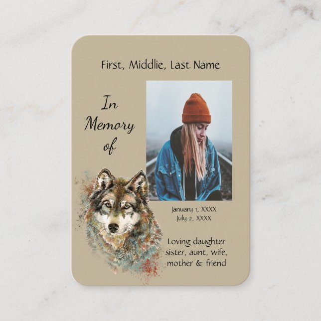 Carte mémoire Memorial Aquarelle Wolf Animaux (Devant)