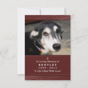 Carte Mémorial Chien 3,5 po x 5 rouge Ne pas ourle