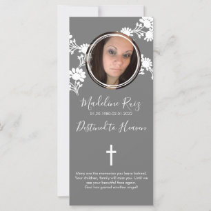 Carte Memorial Funeral Cross Photo Floral Motif