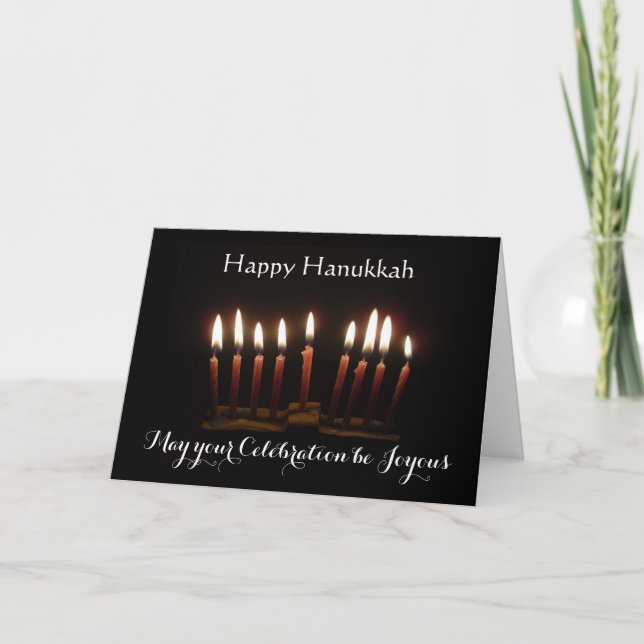 Carte Menorah allumée Joyeux Hanoukka Lit (Devant)