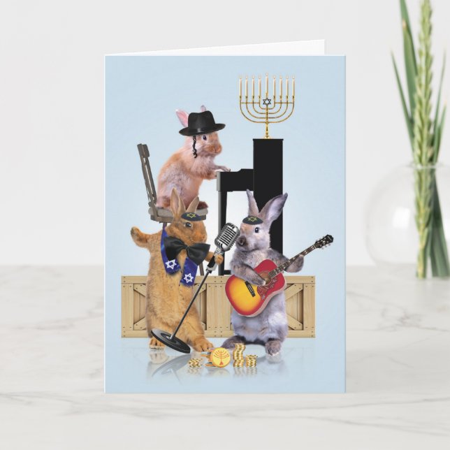 Carte Menorah Bandes animales Rabbits Chanukah (Devant)