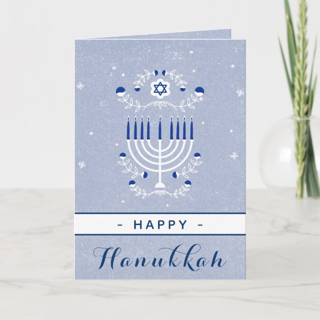Carte Menorah bleue Étoile de David Hanukkah Joyeux Hanu (Devant)