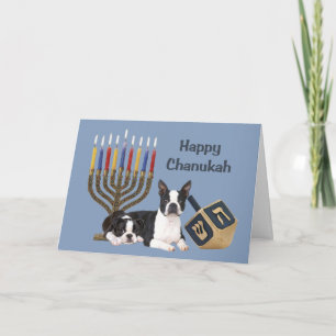 Carte Menorah Dreidel1 de Boston Terrier Chanukah