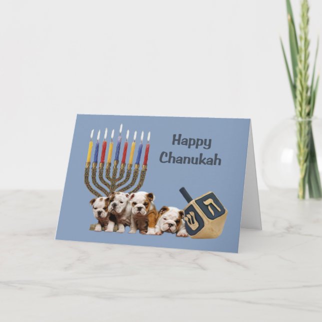 Carte Menorah Dreidel2 de Chanukah de bouledogue (Devant)