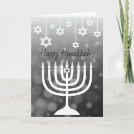 Carte Menorah noir et blanc Joyeux Hanukkah