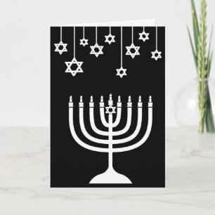 Carte Menorah noire et blanche Bonne Hanoukka